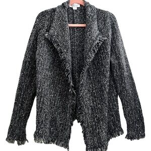 Velvet by Graham & Spencer Tweed Chunky Knit Fringe Open Front Cardigan